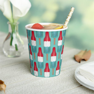 July 4th Rocket Pop Patriotic Popsicle Red Blue Paper Cups
