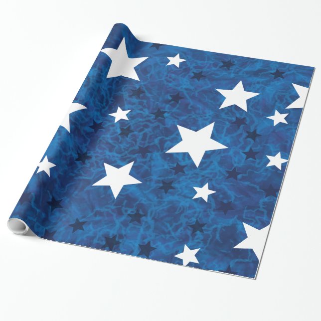 July 4th Stars on Blue Wrapping Paper (Unrolled)