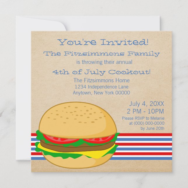 July 4th Striped BBQ Cookout Invite (Front)
