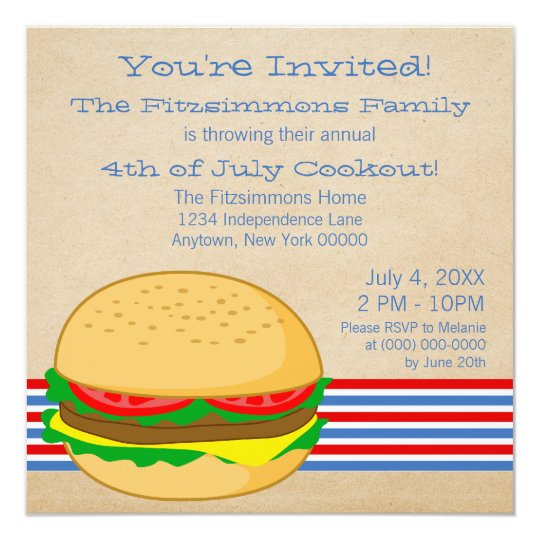 July 4th Striped BBQ Cookout Invite