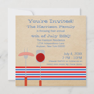 July 4th Striped BBQ Grilling Invite