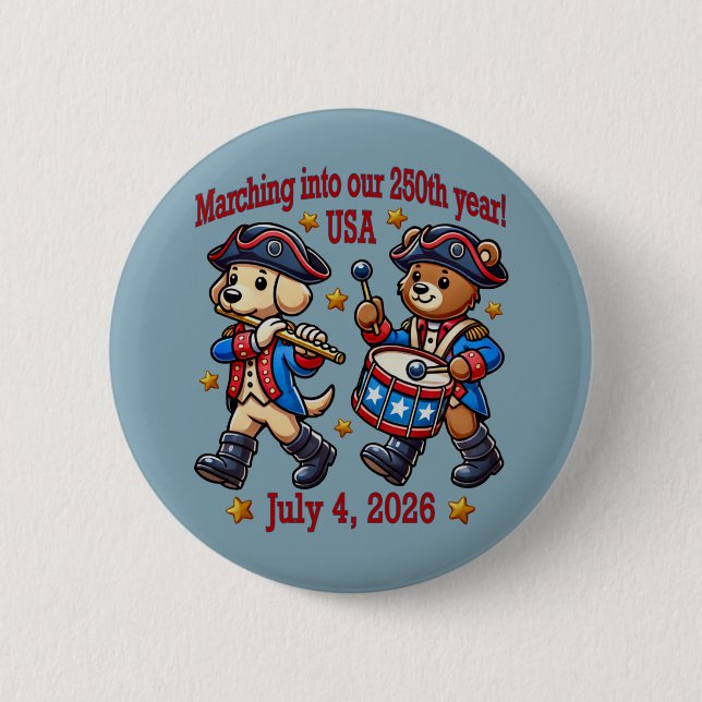 July 4th USA 250th Anniversary Semiquincentennial  6 Cm Round Badge (Front)