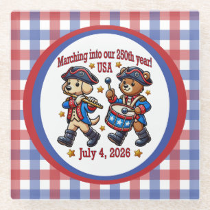 July 4th USA 250th Anniversary Semiquincentennial Glass Coaster