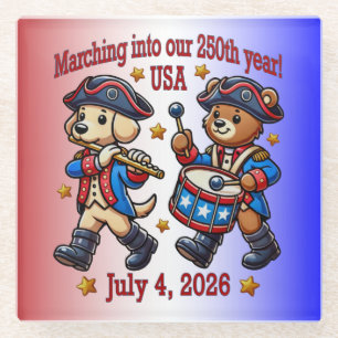 July 4th USA 250th Anniversary Semiquincentennial  Glass Coaster