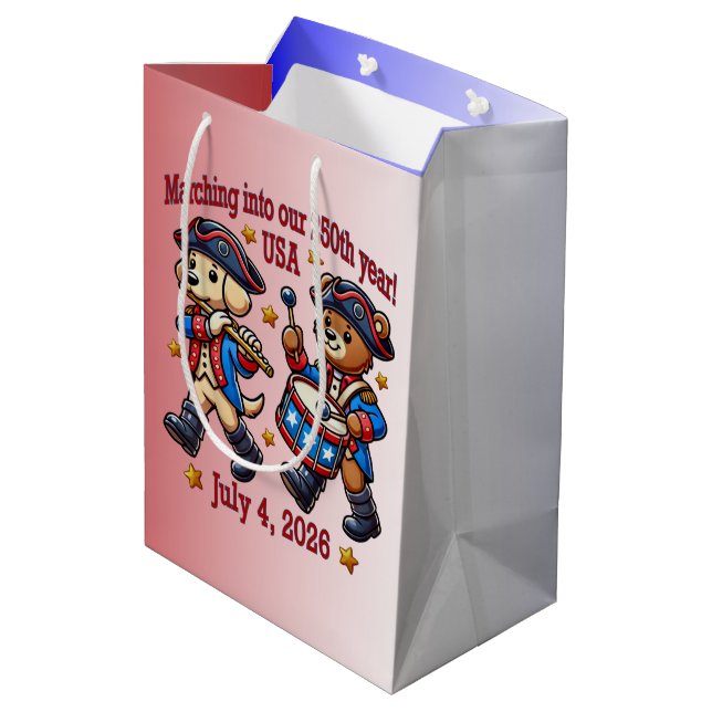 July 4th USA 250th Anniversary Semiquincentennial  Medium Gift Bag (Back Angled)