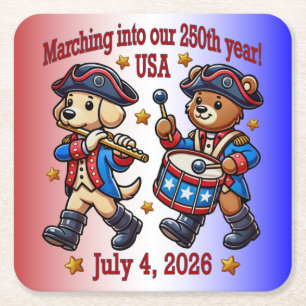 July 4th USA 250th Anniversary Semiquincentennial  Square Paper Coaster