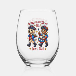 July 4th USA 250th Anniversary Semiquincentennial Stemless Wine Glass
