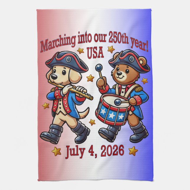 July 4th USA 250th Anniversary Semiquincentennial  Tea Towel (Vertical)