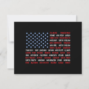 July 4th USA American Flag All 50 State Names Holiday Card
