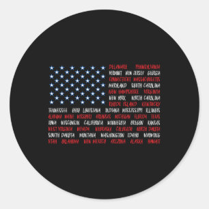 July 4th Usa American Flag All 50 State Names Wome Classic Round Sticker