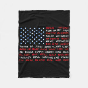 July 4th Usa American Flag All 50 State Names Wome Fleece Blanket