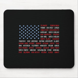 July 4th Usa American Flag All 50 State Names Wome Mouse Pad