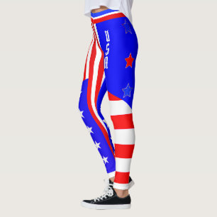 July 4th USA Red White Blue Stars and Stripes Leggings