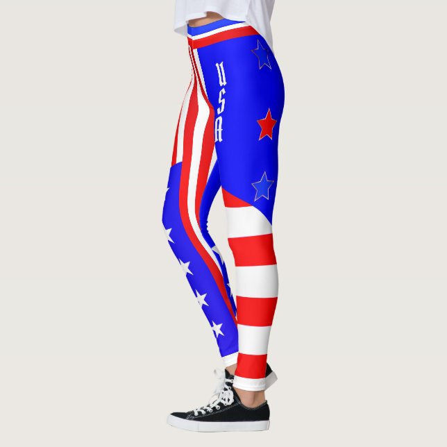 July 4th USA Red White Blue Stars and Stripes Leggings (Left)