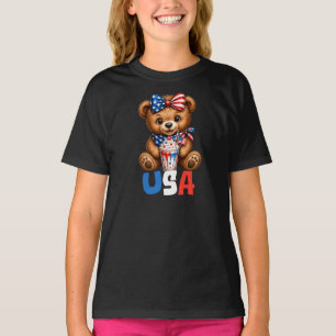 July 4th USA Summer Teddy Bear Kids T-Shirt