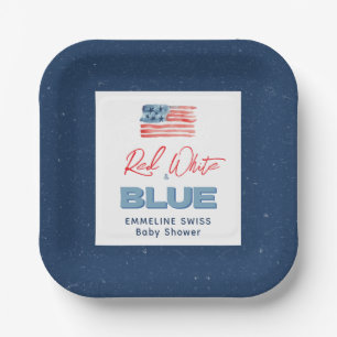 July 4th Watercolor Flag Red White & Due Paper Plate