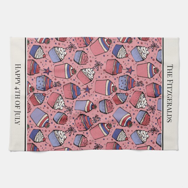 July 4th Watermelon Red Cupcake Kitchen Towel (Horizontal)