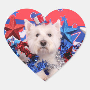 July 4th - Westie - Polo Heart Sticker