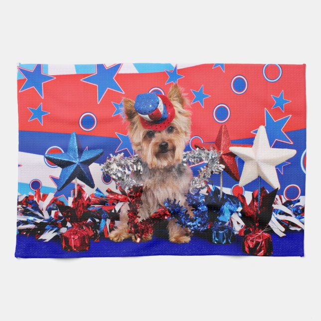 July 4th - Yorkie - Vinnie Tea Towel (Horizontal)