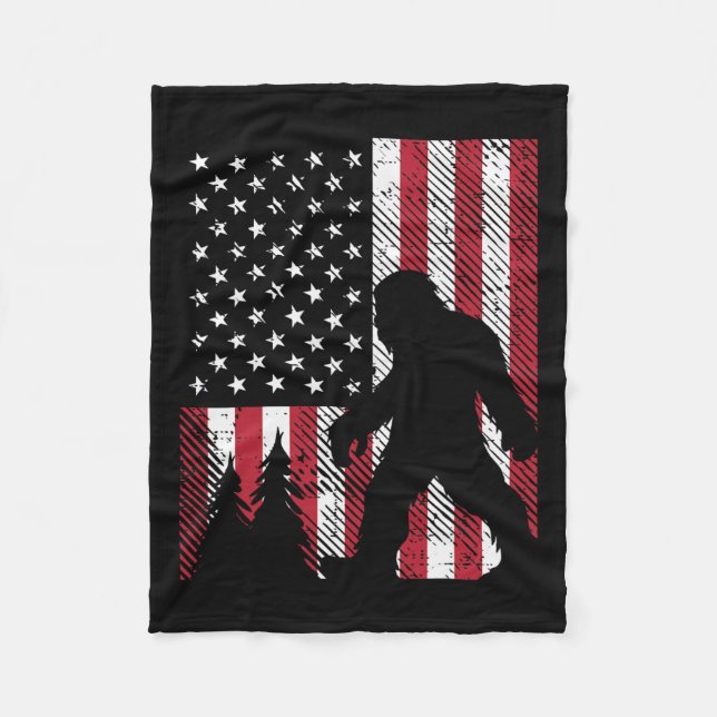 July Bigfoot Sasquatch Us Flag Patriotic Men Women Fleece Blanket (Front)