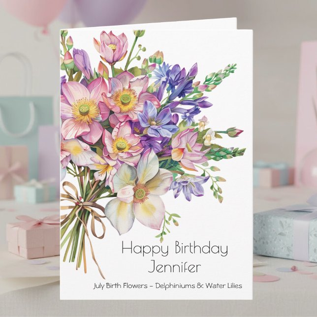 July Birth Flower Birthday Card | Delphiniums (Creator Uploaded)