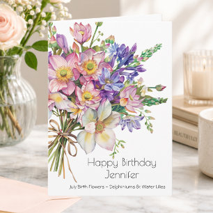 July Birth Flower Birthday Card Purple Delphiniums