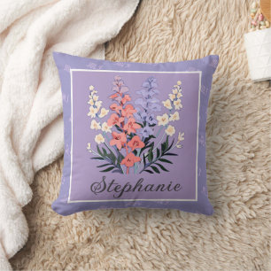 July Birth Flower Custom Name Cushion
