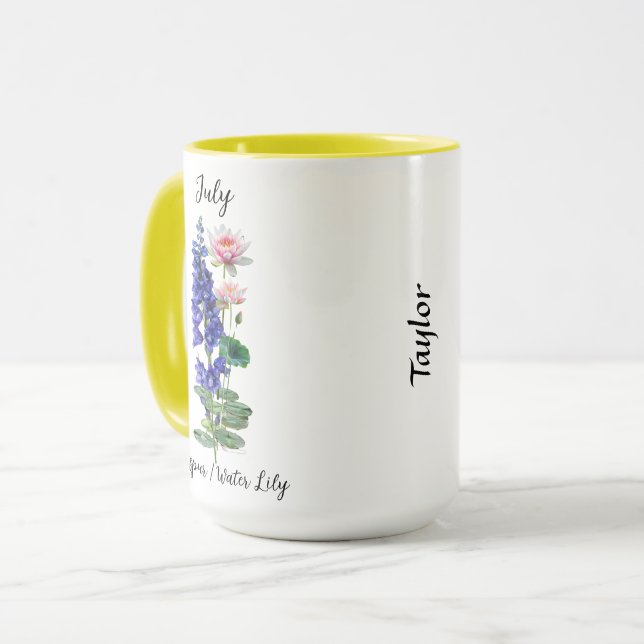 July Birth Flower Larkspur and Water Lily Mug (Front Left)