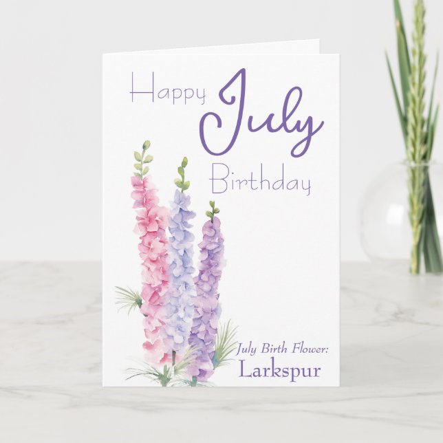 July Birth Flower Larkspur Birthday Card (Front)