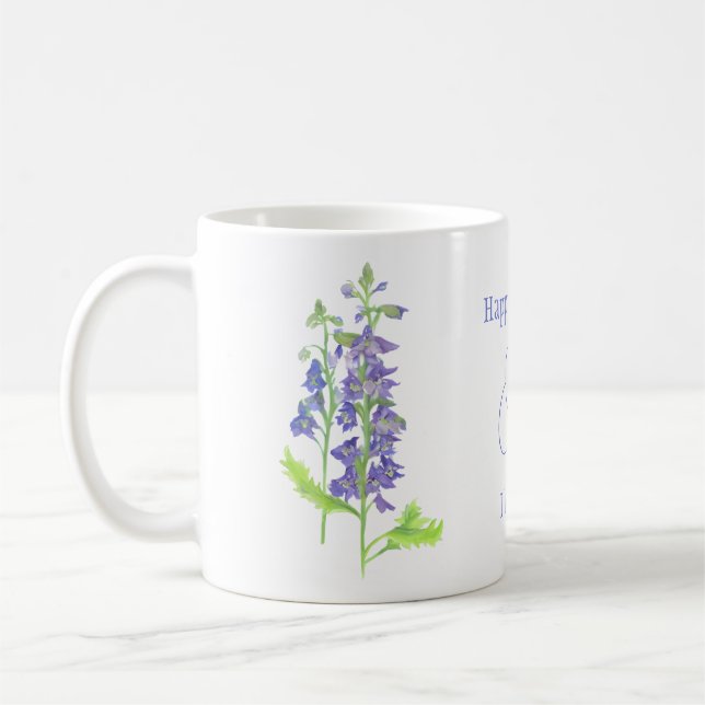 July birth flower Larkspur Watercolor Floral Coffee Mug (Left)