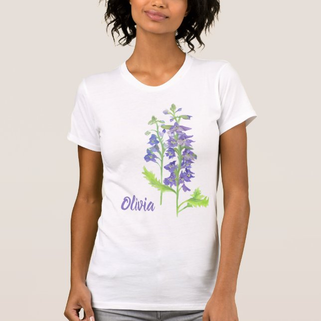 July birth flower Larkspur Watercolor T-Shirt (Front)