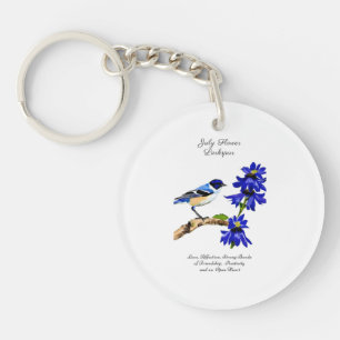 July Birth Month Flower Bluebird and Larkspur Key Ring