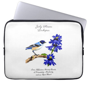 July Birth Month Flower Bluebird and Larkspur Laptop Sleeve