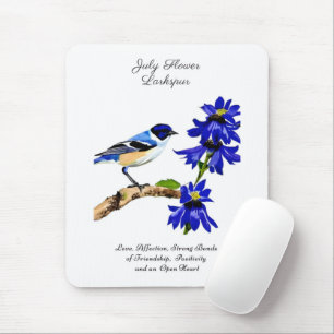 July Birth Month Flower Bluebird and Larkspur    Mouse Pad