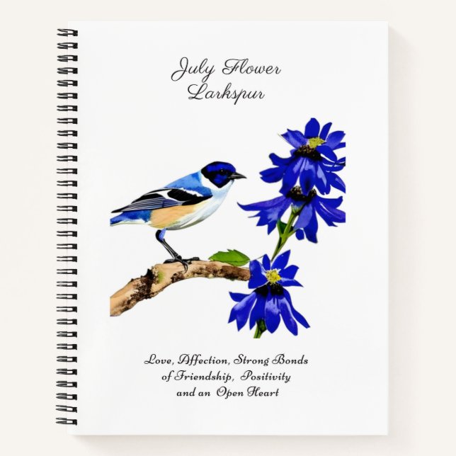July Birth Month Flower Bluebird and Larkspur    Notebook (Front)