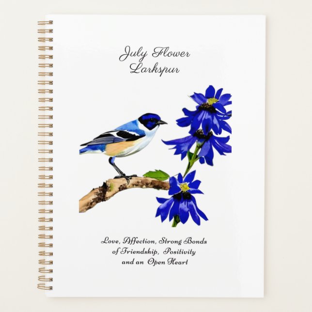 July Birth Month Flower Bluebird and Larkspur    Planner (Front)