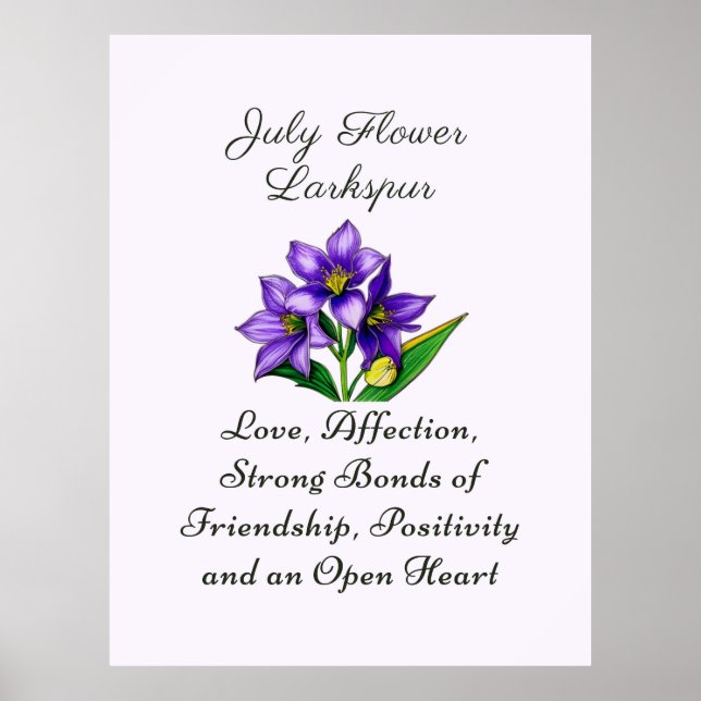 July Birth Month Flower Larkspur Floral Art Poster (Front)