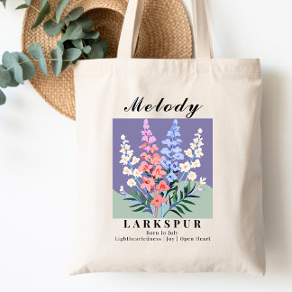 July Birth Month Flower Larkspur Vintage Retro Tote Bag