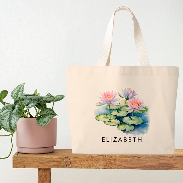 July Birth Month Flower Personalised Gift for Her Large Tote Bag (Creator Uploaded)