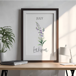 July Birth Month Larkspur Floral Poster