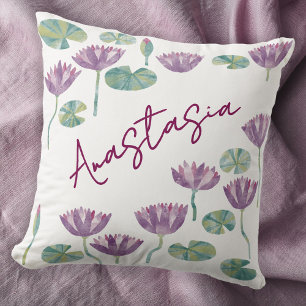 July Birth Month Water Lily Personalized Cushion