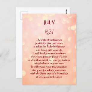 July birthday birthstone Ruby  Postcard