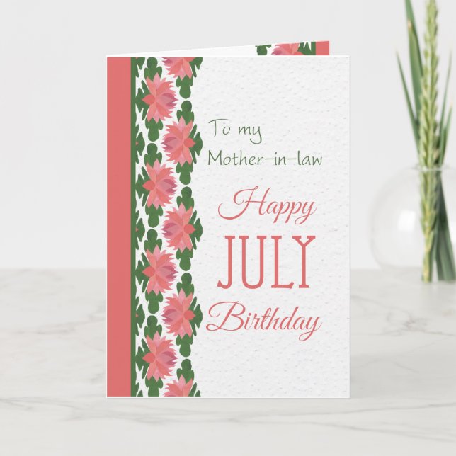 July Birthday Card for Mother-in-law, Water Lilies (Front)