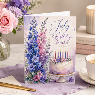 July Birthday Card July Birth Flower Delphiniums