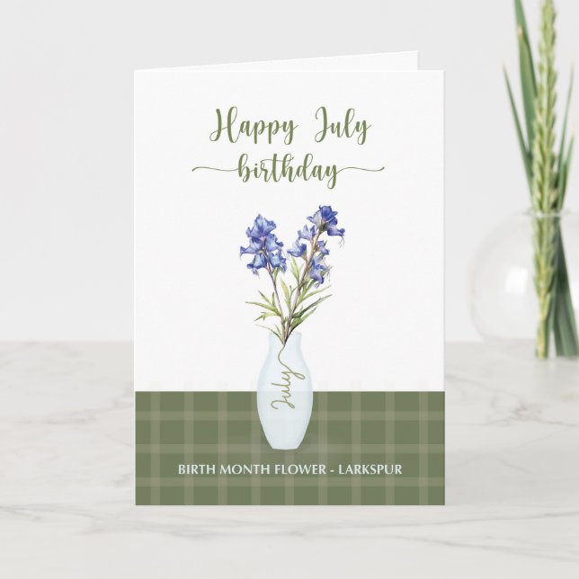 July Birthday Larkspur Birth Month Flower Card (Front)