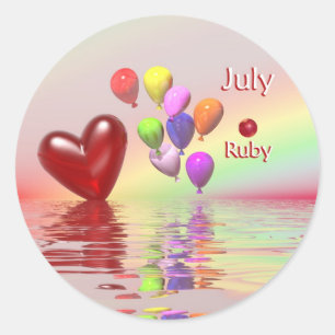 July Birthday Ruby Heart Classic Round Sticker