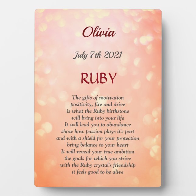 July Birthstone Ruby Tabletop Plaque with Easel (Front)