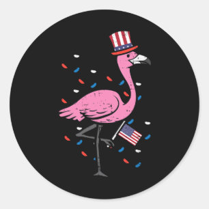 July Flamingo Us Flag Bird Patriotic Women Girls K Classic Round Sticker