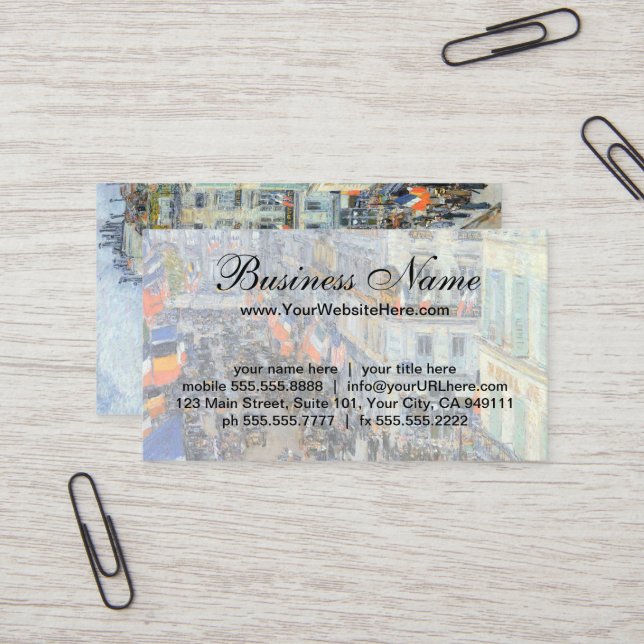July Fourteenth, Rue Daunou by Childe Hassam Business Card (Front/Back In Situ)