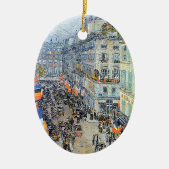 July Fourteenth, Rue Daunou by Childe Hassam Ceramic Tree Decoration (Front)